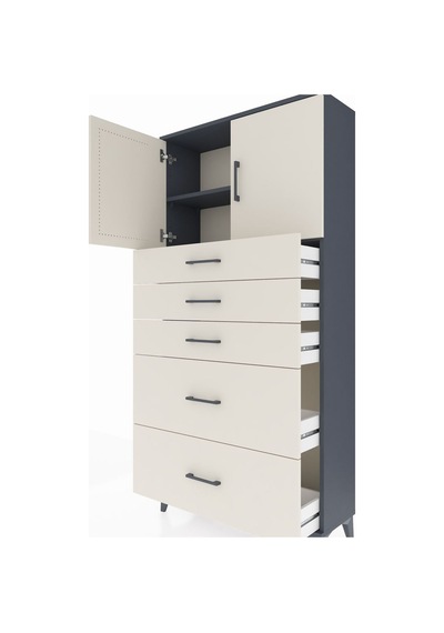 Arges Dolap 2 Raflı 5 Çekmeceli 2 Kapaklı 88x30x182 Antrasit-... Antrasit