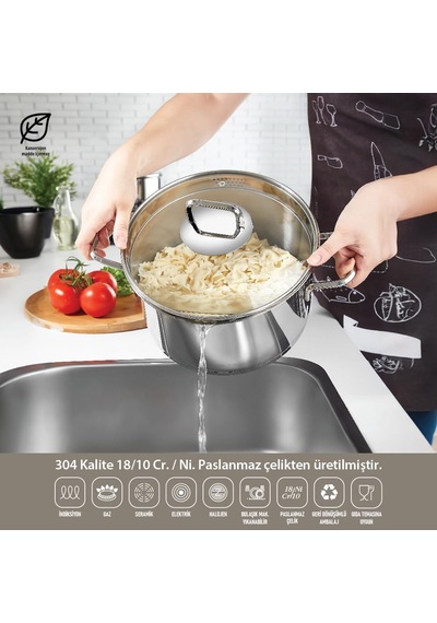 Tr Diamond Strainer 8 Parça Süzgeçli Cam Kapaklı Çelik Tencere Seti Genel