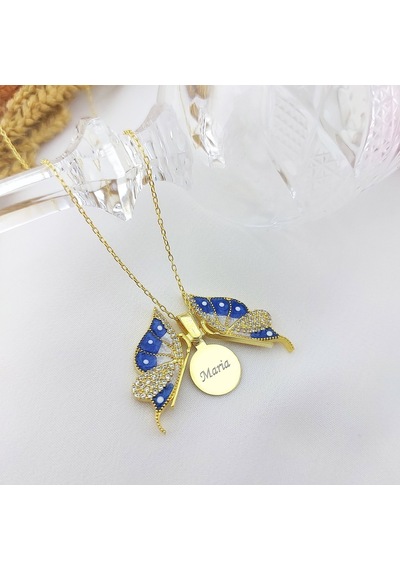 Vaoov 925 Ayar Gümüş İsimli Açılan Gold Kelebek Kolye