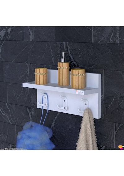 Modilayn Kedi Serisi 46,4x18 Cm, 3 Lü Banyo Askısı Seti: 9 Kancalı Raflı Düzenleyici, Yer Tasarrufu. Beyaz