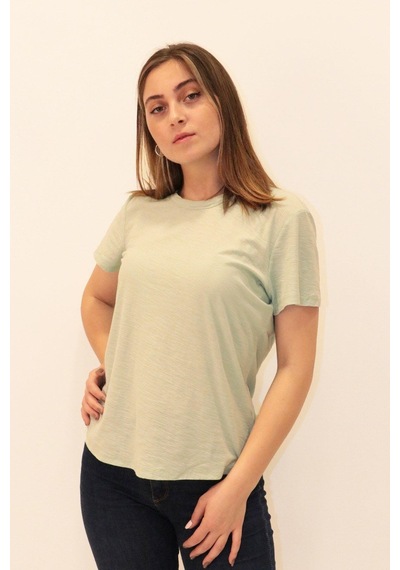 Rich Kadın Organik Bisiklet Yaka T-shirt %100 Pamuk Tişört Yeşil