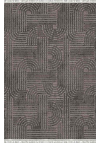 Antrasit Modern Geometrik Desenli Dijital Baskılı Kaymaz Tabanlı Yıkanabilir Halı Antrasit
