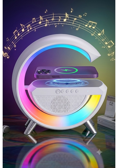 Forlife Fl-8093 G Tasarım Akıllı Gece Lambası Wireless Şarjlı Bluetooth Speaker 321-6 Beyaz