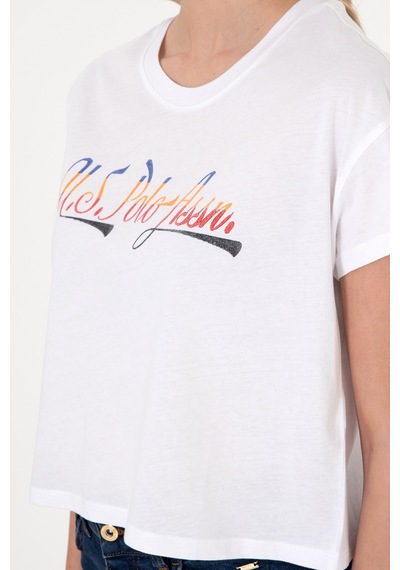 U.S. Polo Assn. Kadın Beyaz Bisiklet Yaka Tişört 50299735-VR013