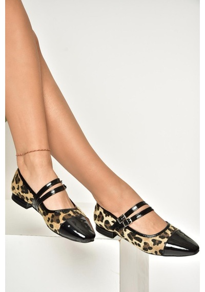 Fox Shoes U725512102 Leopar Desenli Kadın Babet Leopar-süet Leopar