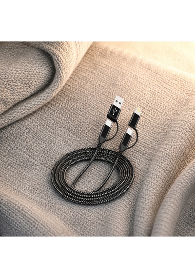 Hepu Hp-16 4in1 Çok Fonksiyonlu Hızlı Şarj Kablosu 60w Pd Destekli Type-c & Usb-a To Type-c & Lightning Dönüştürücülü Örgülü Kablo 1.2 Metre