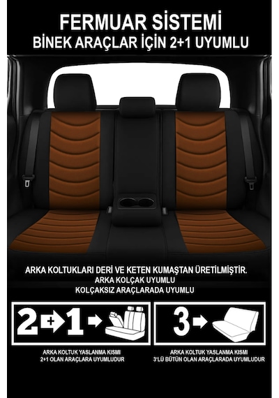 Panther Serisi Keten Kumaş Üniversal Oto Koltuk Kılıfı - 5 Koltuk Tam Set Taba