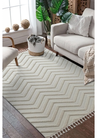 Loop Lp023w Beyaz Halı Dekoratif Sisal Yumuşak Bukleli Tozsuz Salon Halısı Yatak Odası Iskandinav-846 Beyaz