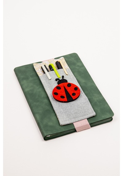 Defter Üstü Kalemlik A5 Lastikli Kalem Tutucu Kumaş Organize Yeşil
