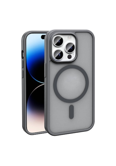 Goocamp Apple Uyumlu iPhone 14 Pro Max Kılıf Magsafe Şarj Özellikli Mat Arka Yüzey Sio Kapak-gri Gri