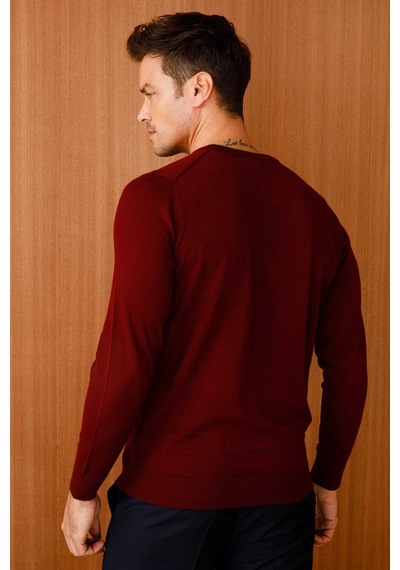 Desen Triko Erkek Basic Sıfır Yaka İnce Triko Kazak 02421603 Bordo Bordo