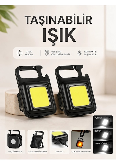Taşınabilir Işık 3 Işık Modlu Usb Şarj Özeeliğine Sahip