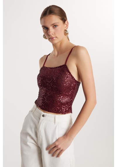 Tudors Kadın Slim Fit Dar Kesim Bordo Sıfır Kol U Yaka Bluz-33336