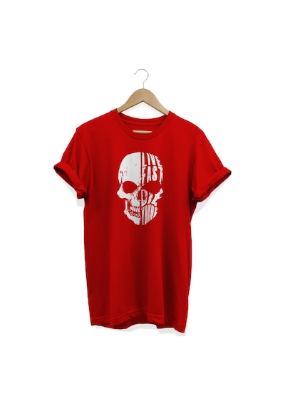Live Fast Baskılı Kırmızı T-shirt kırmızı