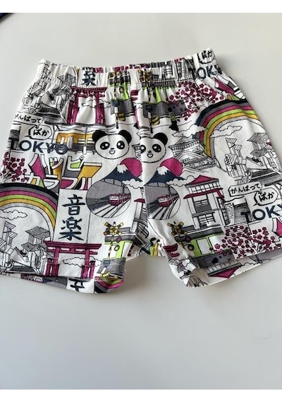 Key Kıds Pembe Panda Tokyo Desen Yazlık %100 Pamuk Şort Çok Renkli