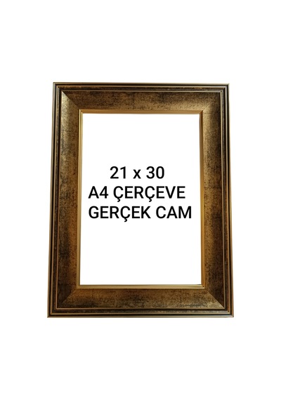 A4 Çerçeve 21 X 30 Gerçek Cam İki Taraflı Askılık Gold Siyah Eskitme Sarı