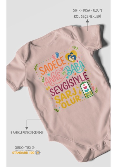 Morivokids Anneye Ve Babaya Özel Kısa Kollu Bebek Body %100 Pamuk Pastel Pembe