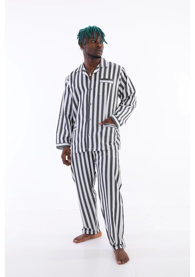 Kocabey 4007 Uzun Kol Çizgili Gaffur Erkek Pijama Takım Mavi