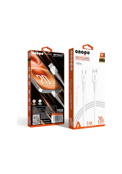 Onopo Android Xiaomi Uyumlu Type-c To Usb 3.4a Hızlı Şarj Ve Data Kablosu 1 Metre - Q7 Beyaz Smart Kablo