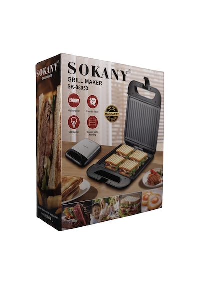 Sokany SK-08053 1200 W Yapışmaz Plakalı Dikey Saklanabilir Mini Tost Makinesi