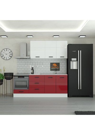 220 Cm Mutfak Dolabı Mdf Kapak Tezgah Dahil Yrkn220 101 Kırmızı