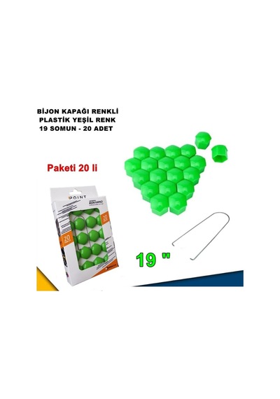 Renkli Bijon Kapağı Plastik Yeşil Renk Altıgen 19 Mm Bijon Uyumlu 20 Adet