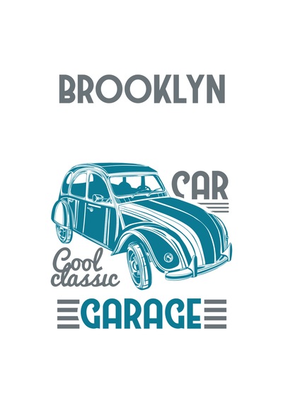 Paybuy Kadın Retro Otomobil Baskılı Kısa Kollu Tişört Brooklyn Garaj Tem Siyah
