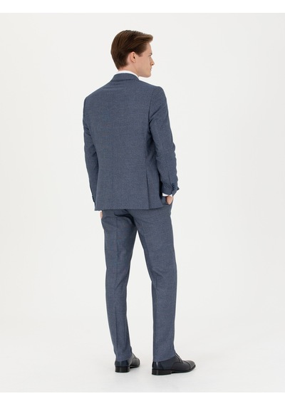 Cacharel Lacivert Slim Fit Mikro Desenli Kırlangıç Yaka Takım Elbise