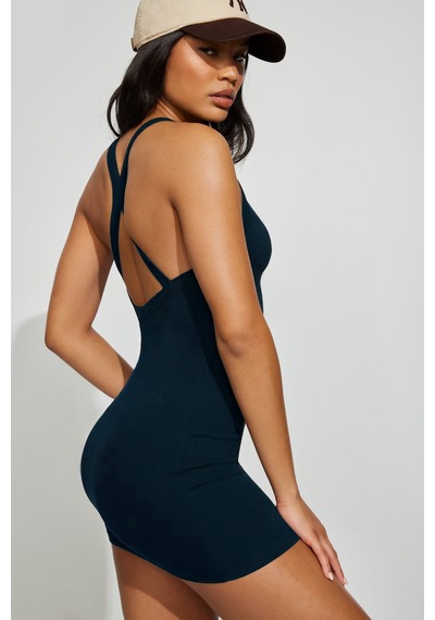 Seeh Lacivert Halter Yaka Sırt Detaylı Mini Elbise Sh363 Basic