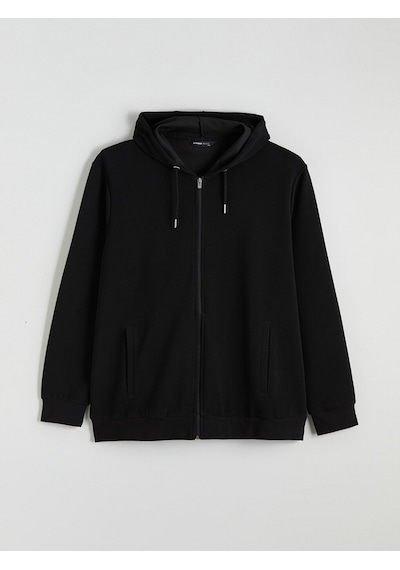 Lcwaıkıkı Classic Siyah Standart Kalıp Kapüşonlu Erkek Fermuarlı Sweatshirt