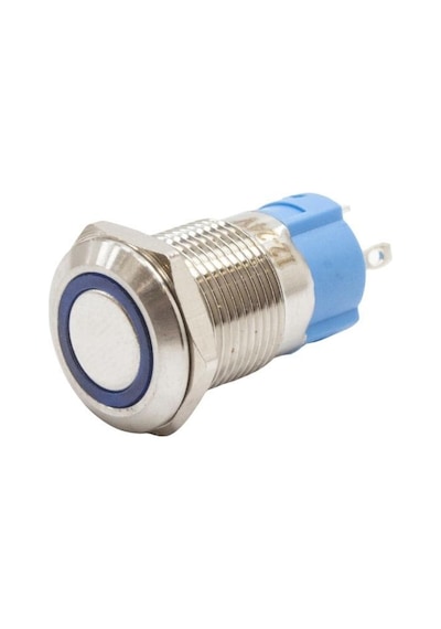 12A-P1Z-E 12Mm Düz Anahtarlı Işıklı Metal Buton - Mavi