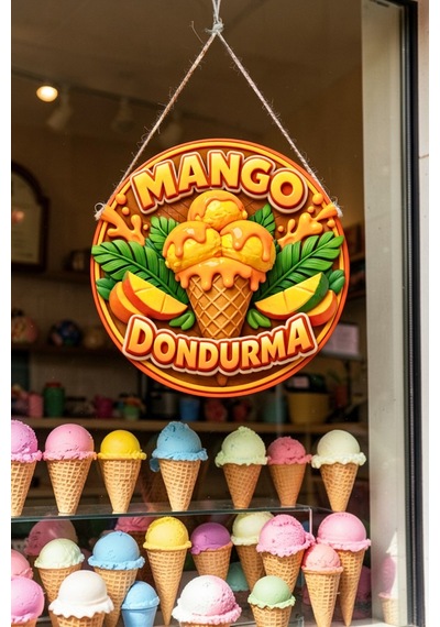 Mango Dondurma Görselli İpli Ahşap Kapı Ve Duvar Süsü, Cafe, Dondurmacı Tabelası, Tatlıcı Dekoru