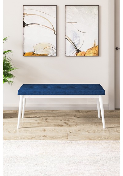 Canisa Concept Zen Serisi 80x132 Mdf Açılabilir Beyaz Masa Takımı 4 Lacivert Sandalye Ve 1 Bench Masa Beyaz Sandalye Ve Bench Lacivert