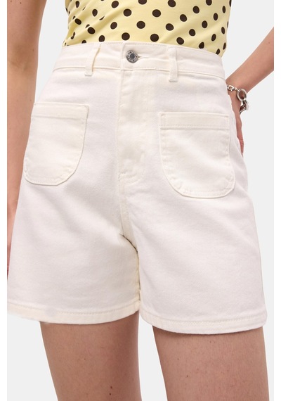 Itsbasic Kadın Kırık Beyaz 7s6-101 Midi Mom Fit Elastan Kumaş Denim Şort