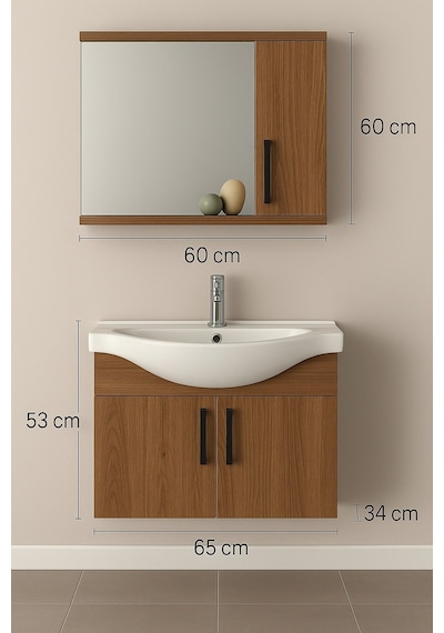 DMZ Home Concept Lacrime 65 Cm Ahşap Renkli Mdf, Oval Seramik Lavabolu, Alt Ve Üst Dolap DMZ Home Concept Lacrime 65 Cm Ahşap Renkli Mdf, Oval Seramik Lavabolu, Alt Ve Üst Dolap