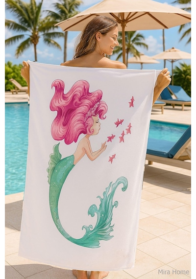 Yetişkin Unisex 70x140 Cm Yaz Desenli Plaj ,deniz , Banyo Havlusu Ocean Beyaz