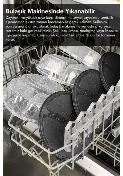 8 Adet Yuvarlak 3 Bölmeli Saklama Kabı - Mikrodalga Ve Difrize Uygun Buzdolabı Organizer Difriz Kabı Şeffaf