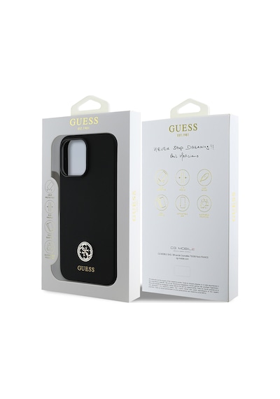 Apple Uyumlu iPhone 14 Pro Max Kılıf Guess Lisanslı Yazı Ve Taşlı 4g Logolu Silikon Kapak Siyah