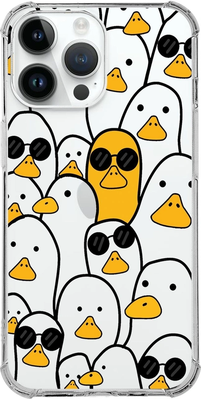 Apple Uyumlu iPhone 14 Pro Köşe Korumalı Antişok Kapak Duck Tasarımlı Şeffaf Kılıf