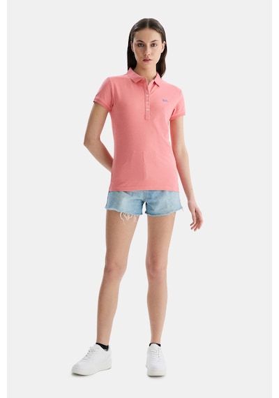 Ucla Shaver Pembe Polo Yaka Nakışlı Standard Fit Kadın Tshirt Pembe