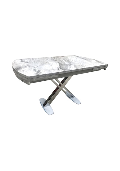Bengimobilya Masa X Ayak Model Metal Transmisyon Çelik Nikelaj Beyaz Mermer Ta