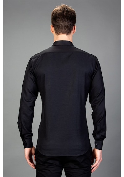 Tudors Modern Slim Fit Dar Kesim Armürlü Erkek Gömlek-13859 Siyah