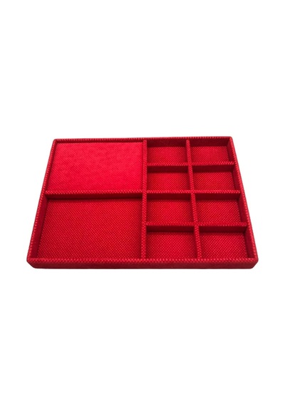 Yerli Üretim Sidney Model Keten Kumaş Kırmızı Renk 34/24 Cm Çekmece Ici Takı Standı Çok Renkli