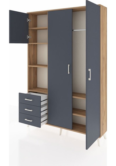 Arges Dolap 6 Raflı 3 Çekmeceli Tek Askılı 132x30x195 Çam-antrasit/antrasit Antrasıt/antrasıt Arges Dolap 6 Raflı 3 Çekmeceli Tek Askılı 132x30x195 Çam-antrasit/antrasit Antrasıt/antrasıt