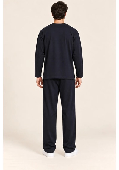 Cool Tarz Erkek Oyşo Kumaş Oversize Uzun Kollu Bisiklet Yaka Yırtmaçlı Tişört Siyah Siyah