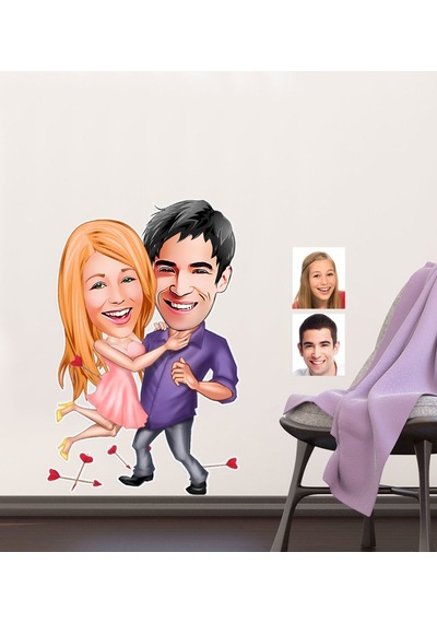 Kişiye Özel Sevgililer Karikatürlü Duvar Sticker 50X70CM 3