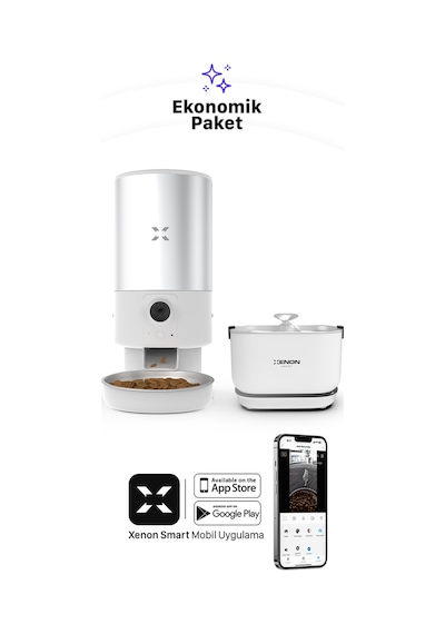 Xenon Smart Akıllı Otomatik 5lt Kedi Mama Kabı Ultra Sessiz Bataryalı Su Pınarı 2'li Pet Seti