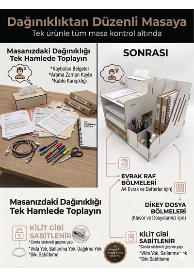 Mrx-org Desk 01 Masaüstü Organizer Peçetelikli Çok Amaçlı Masa Düzenleyici, Raflı Dosyalık Beyaz