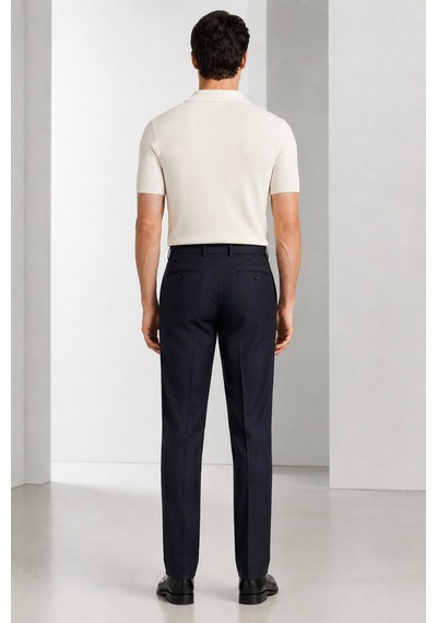 Bihan Store Erkek Slim Fit Yün Karışımlı Zeta Gabardin Kumaş Pileli Pantolon 004-lacivert