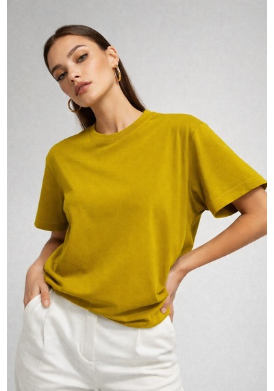 Kadın Hardal %100 Pamuk Oversize Basic Tişört Rahat Kalıp Relaxed Bisiklet Yaka T-shirt Hardal Kadın Hardal %100 Pamuk Oversize Basic Tişört Rahat Kalıp Relaxed Bisiklet Yaka T-shirt Hardal